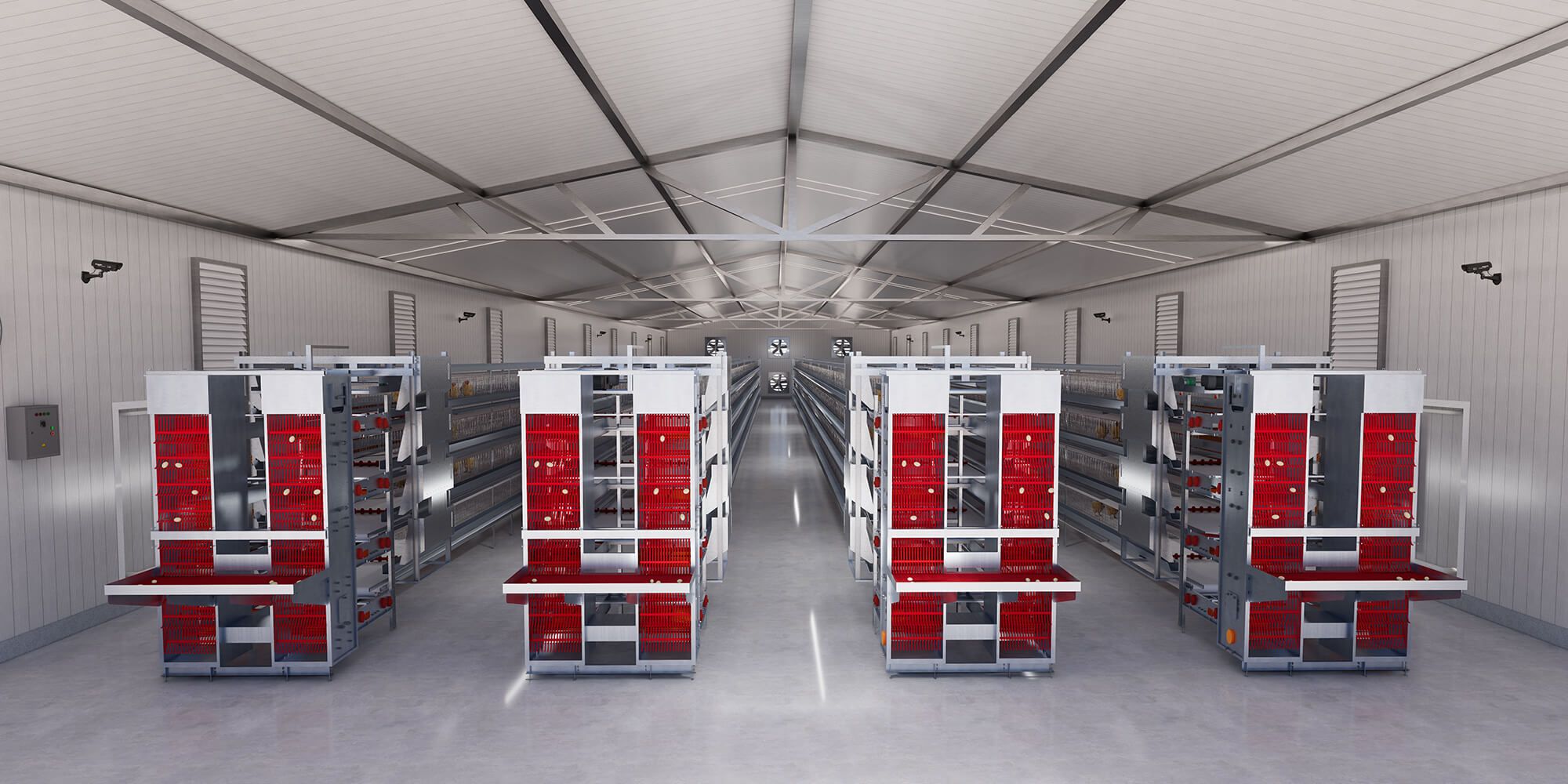 Automatic poultry house with GEVO cage rows